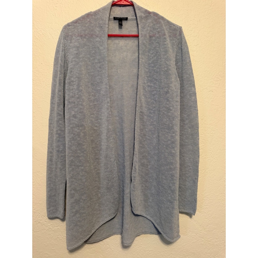 Eileen Fisher Light Blue Organic Linen Cotton Open Front Cardigan XS Stainrd